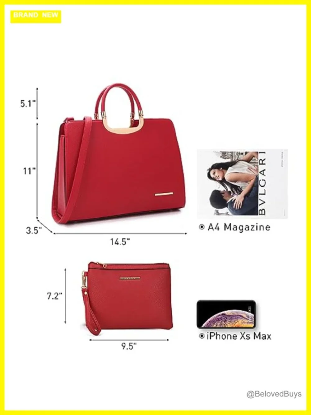 Vegan PU Leather Top Handle Satchel Purse Work Bag with Matching Wallet